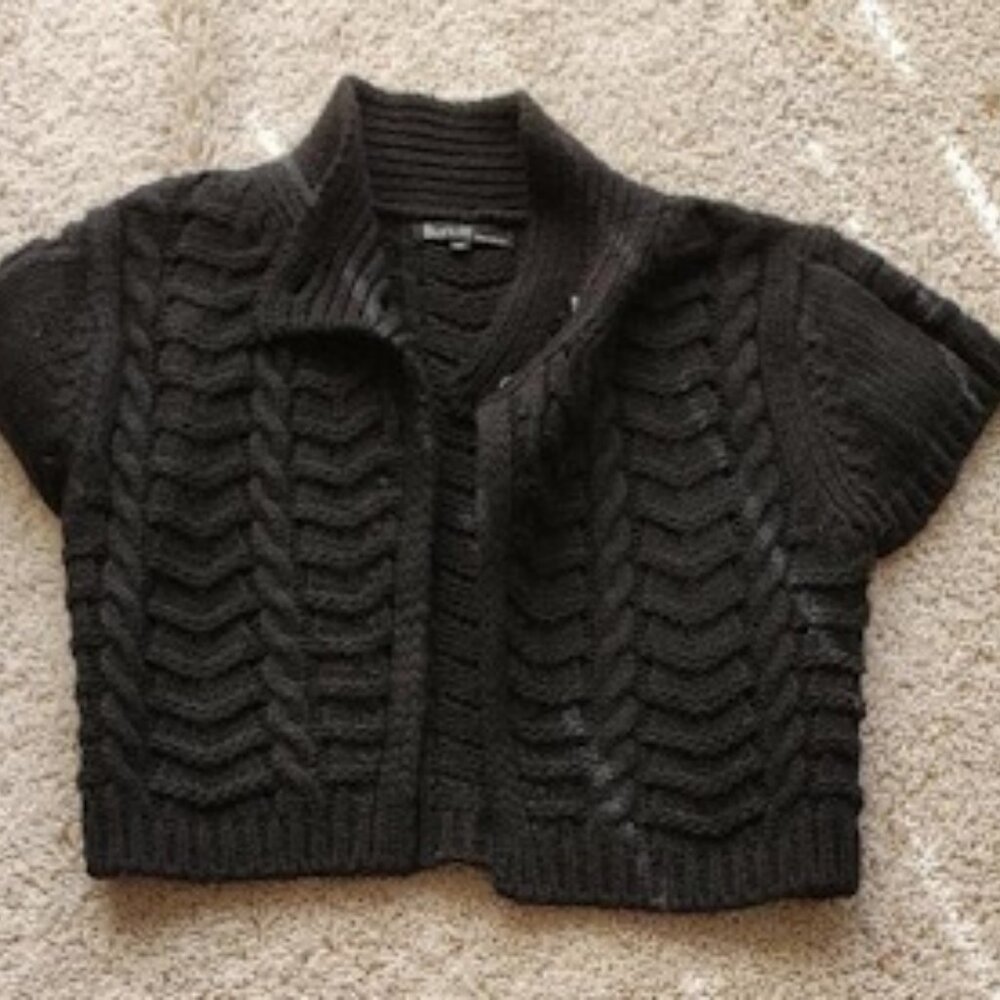 Short Sleeve Italian Knitted Black Cardigan